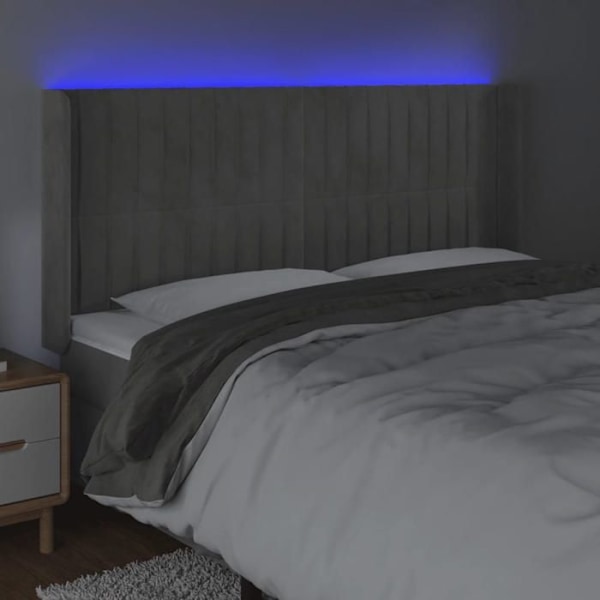 Hovedgærde - Ikke specificeret - 203x16x118/128 cm - Lys grå velour - Inkluderet LED - Moderne design Ljusgrått