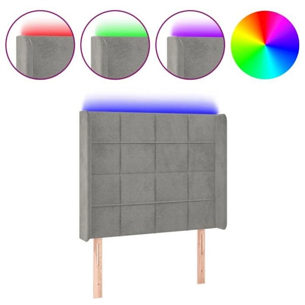 Sengegavl sengelinned soveværelse LED møbel 93 x 16 x 118/128 lys grå velvet