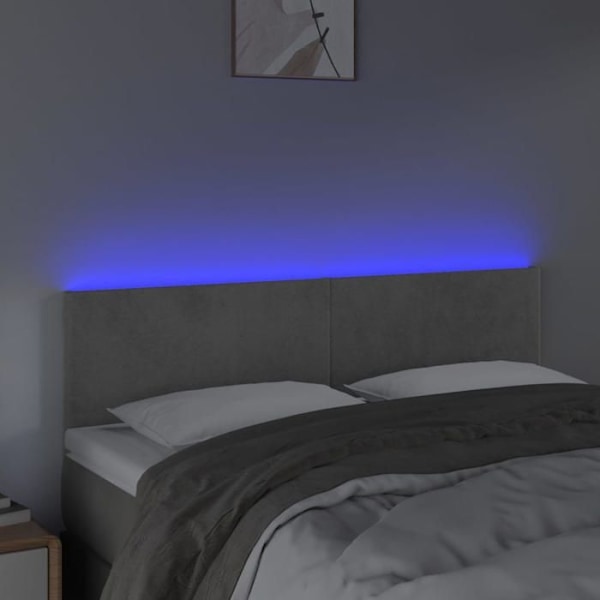Vuodepääty, makuuhuoneen kaluste, LED-valolla, 144 x 5 x 78/88, vaaleanharmaa sametti
