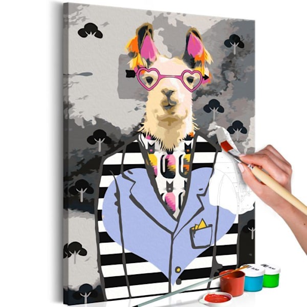Itsemaalattava taulu, numerotavalla, hullu alpakkateema, 40 x 60