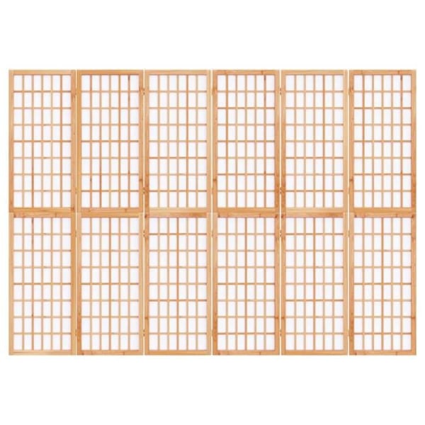 Paravent skillevæg med 6 foldbare paneler 240 x 170 cm, rispapir og træ DEC031184 kastanj