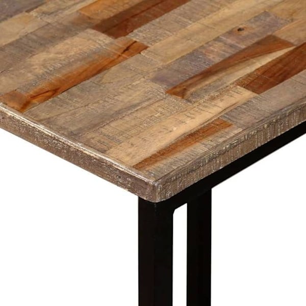 Set av tre stapelbara soffbord i massiv återvunnen teak och stål DEC031254 kastanj