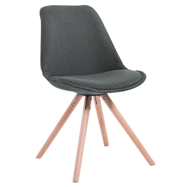 Skandinavisk design matstol i mörkgrått tyg och ljusa träben, rund form 10_0003452 kastanj
