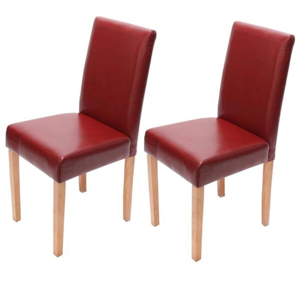 Set om 6 röda köksstolar i syntetmaterial med ljusa trädben, modern design