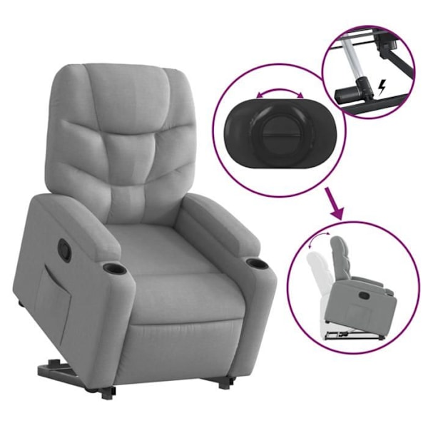 Fauteuil relax TV med komfortabel polstring og elektrisk løftefunktion i lys grå stof DEC027899 Grå