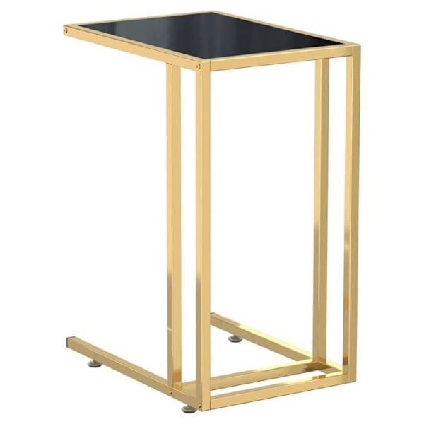 Side table, computer table, end of sofa 50 x 35 x 65 cm, black tempered glass and gold iron DEC032519 Svart
