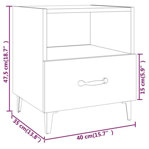 Sæt med 2 natborde 40 x 35 x 47,5 cm med skuffe og åbent rum i brunt ingeniørtræ DEC035152 kastanj