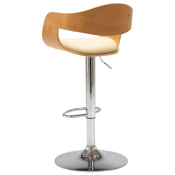 Barstol x1 retro høj stol i bøgetræ og creme PVC samt stål DEC029461 kastanj