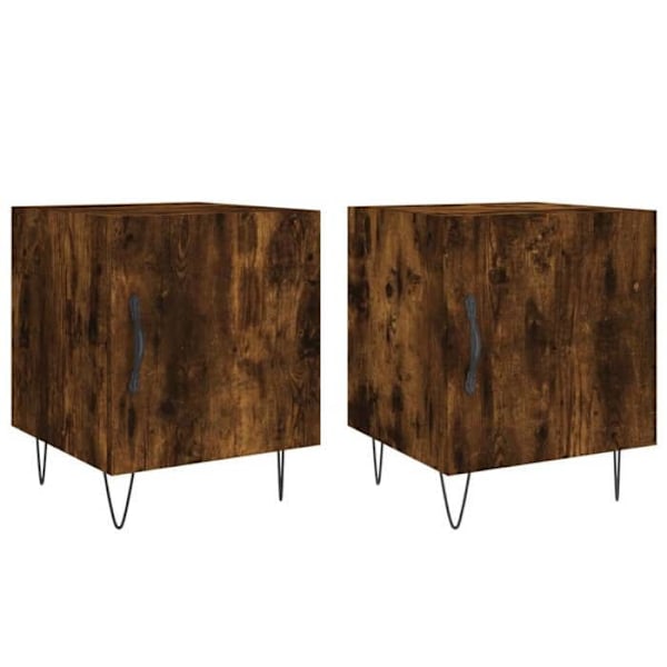 Sæt med 2 natborde med skab med dør 40 x 40 x 50 cm engineeret træ brun og jern DEC035121 kastanj