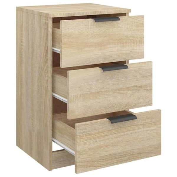 Set med 2 sängbord med 3 lådor 40 x 36 x 65 cm ingenjörsträ färg ek DEC035266 kastanj