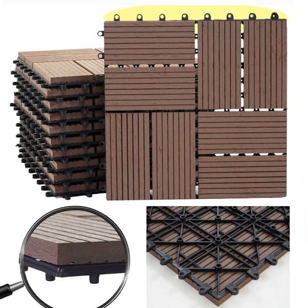 WPC-lattia-laatat parvekkeelle terassille puun näköiset 11 kappaletta 30x30cm 1m² tiilimuoto teak-värissä kahvi 04_0005442 kastanj