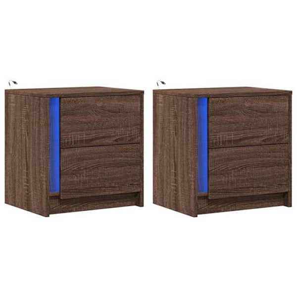 2 kpl yöpöytiä, joissa on laatikot ja LED-valaistus, 43 x 34 x 45 cm, ruskeaa kuidusta DEC032847 kastanj