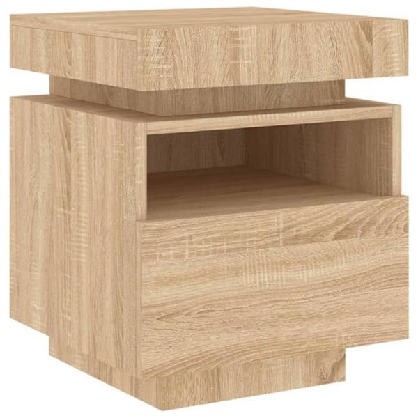 Natbord med skuffe og LED 40 x 39 x 48,5 cm i ingeniørtræ farve egetræ DEC032831 kastanj