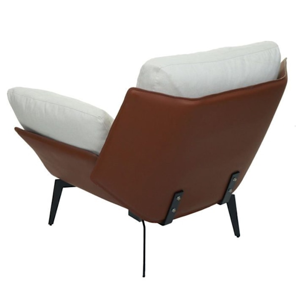 Polstret loungestol med cocktail-stole, afslapning i mørkebrunt PVC og creme stof, sort metal 04_0006840 Grädde