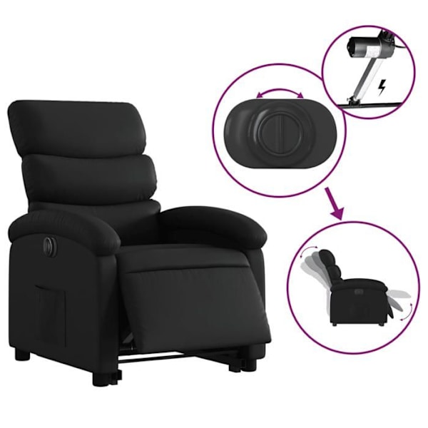 Fauteuil relax TV med elektrisk løftefunktion, meget komfortabel i sort PVC DEC028474 Svart