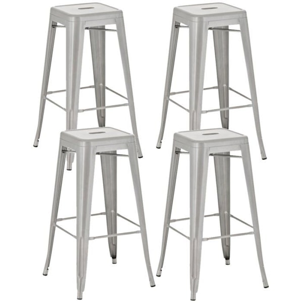 Barstol - Indus - Set om 4 - Silverfärgad metall - Fotstöd - Stapelbar Silver