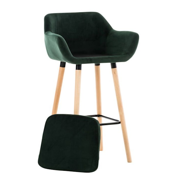 Bar lounge taburet x1 skandinavisk design med grøn fløjlssæde, træben og metalfodstøtte 10_0004911 kastanj