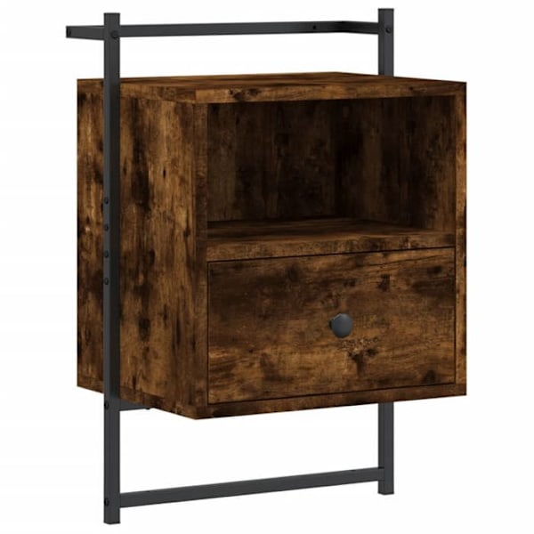 Sæt med 2 vægmonterede natborde med skuffe og rum 40 x 30 x 61 cm i brunt ingeniørtræ og metal DEC034153 kastanj