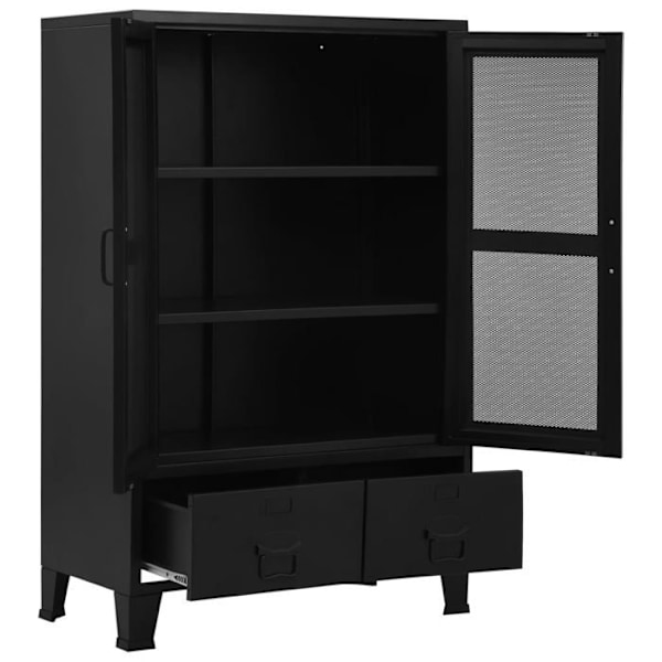 Kontor møbel opbevaringsskab med 3 rum og 2 skuffer med navneskilt 75 x 40 x 120 cm sort stål DEC024459 Svart