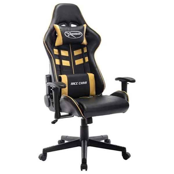 Kontor stol gaming sæde med lændepude i sort og guld PVC samt metal DEC025971 Metall
