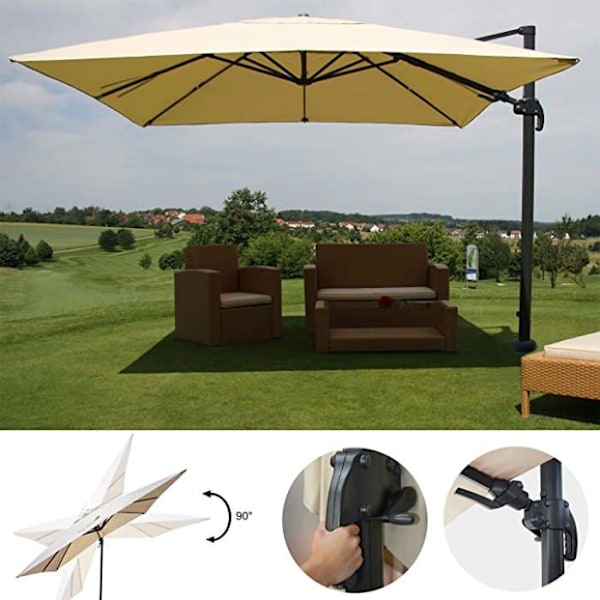 Restaurationsparasol 3 x 3m (Ø4,24m) pivotant, polyester aluminium/stål 23kg crème uden fod