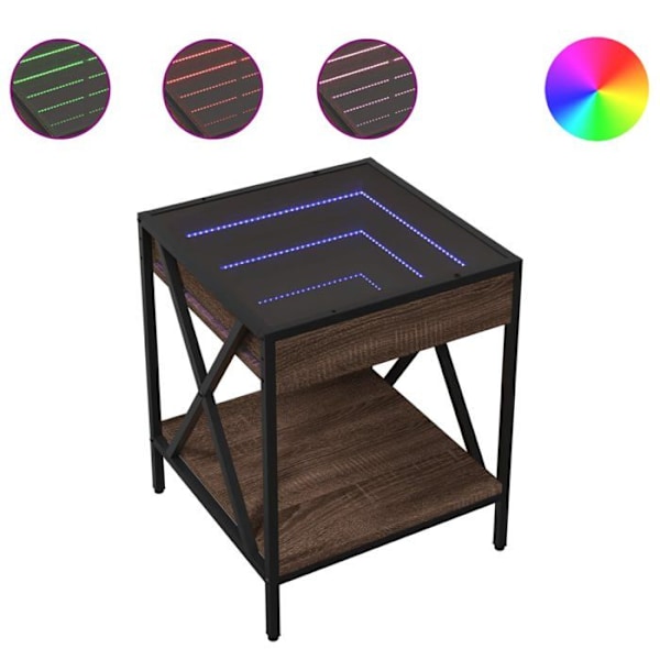 Yöpöytä LED-peilillä ja hyllyllä 40 x 40 x 49 cm ruskeaa insinööripuuta, lasia ja terästä DEC033138 kastanj
