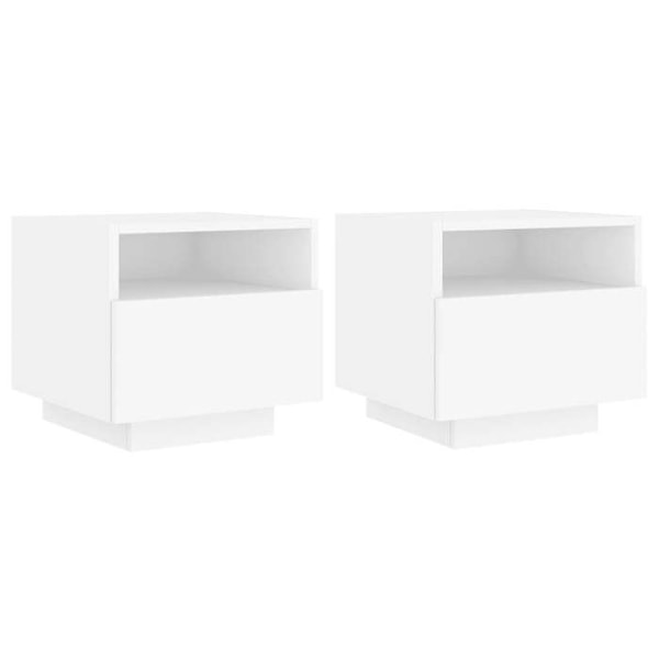 Set av 2 nattbord med skuffer og RGB LED-lamper 40 x 39 x 37 cm hvitt ingeniørtre DEC032824 Vit