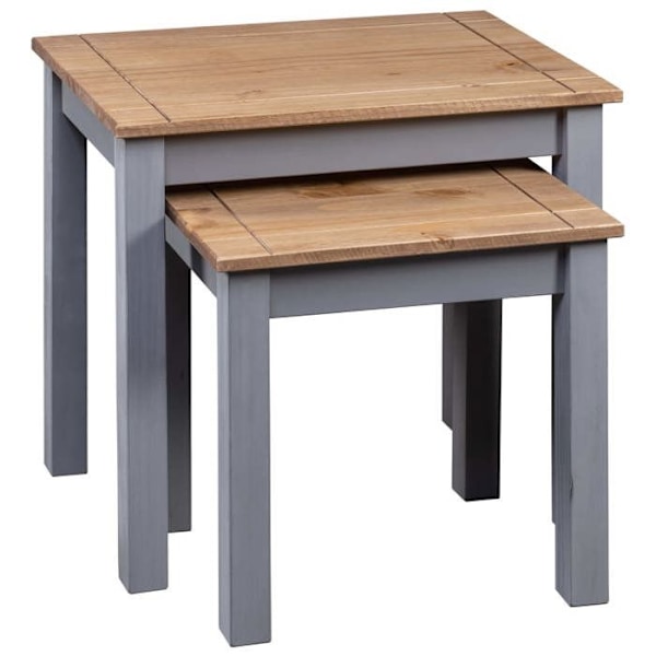 Set med 2 stapelbara sidobord i grå och naturlig furu DEC032690 kastanj