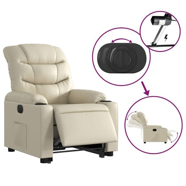 Lounge stol TV med elektrisk lyftfunktion mycket bekväm i crème PVC DEC028258 Grädde
