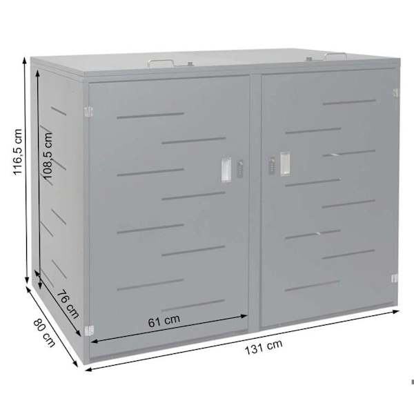 Udendørs affaldscontainerabri til skraldespande op til 2 beholdere med låg 116,5x131x80 cm i rustfrit stål 04_0005399 Guld