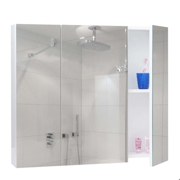 Spejlskab vægmonteret badeværelse 6 hylder blank 70 x 80 x 16 cm hvid 04_0005769 Vit