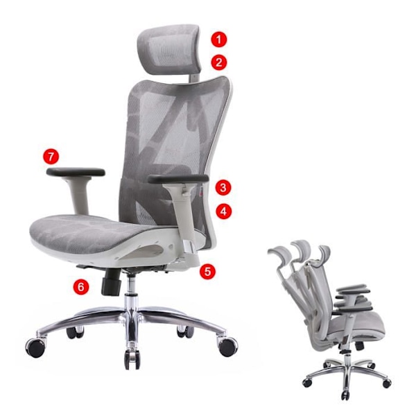 Ergonomisk kontorsstol med justerbara armstöd, grått nät och vit ram 04_0006216 Vit
