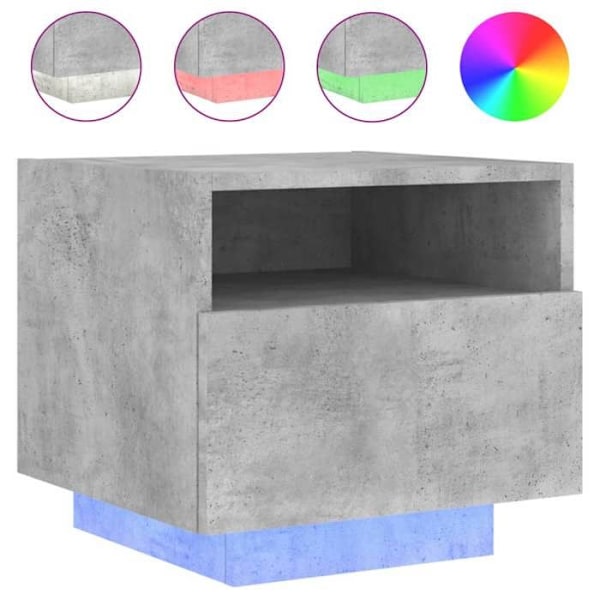 Yöpöytä LED-valoilla ja laatikolla 40 x 39 x 37 cm harmaata insinööripuumateriaalia DEC033190 kastanj