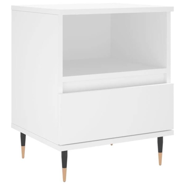 2 kpl yöpöytiä avoimella osastolla ja laatikolla, mitat 40 x 35 x 50 cm, valkoista ingenieuripuuta ja metallia, malli DEC034940 Vit