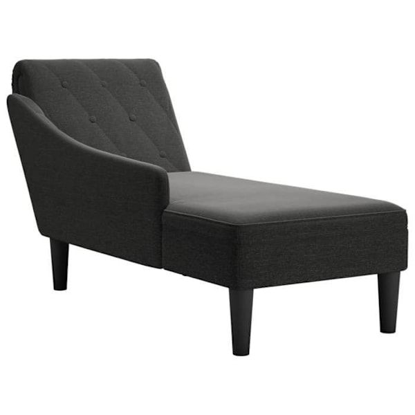 Meridienne chaise longue soffa för inomhus med kudde och högra armstöd i svart tyg DEC026260 Svart