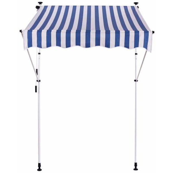 Butiksmarkise terrasse med klemme og justerbart fod, installationsfri, bredde 300 cm, stålrør, hvidt / blåt stof 1 Vit