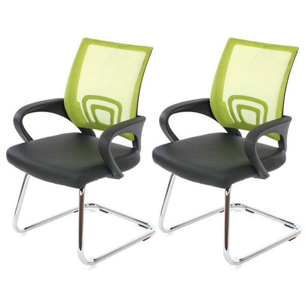 Set med 2 kontorsstolar utan hjul i svart konstläder och grön mesh - Närstående - Design