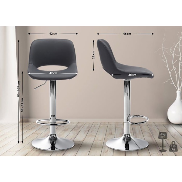 Barstole høje stole x2 med fodstøtte i sort PVC, metalben i krom 10_0004062 Metall