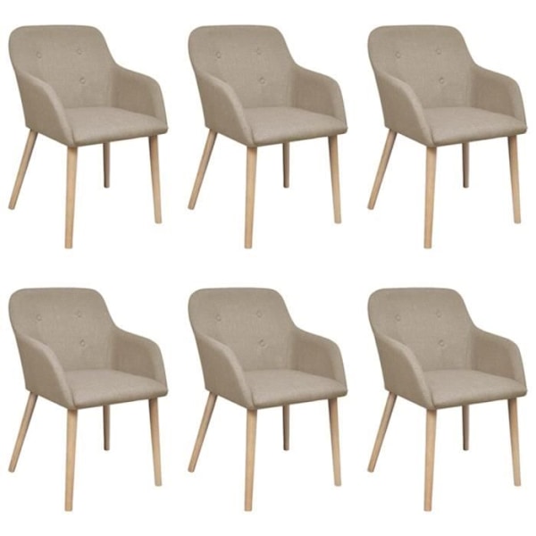 6 kappaleen moderni ruokailuhuoneen tuolisarja, beige kangas ja massiivipuusta tammi