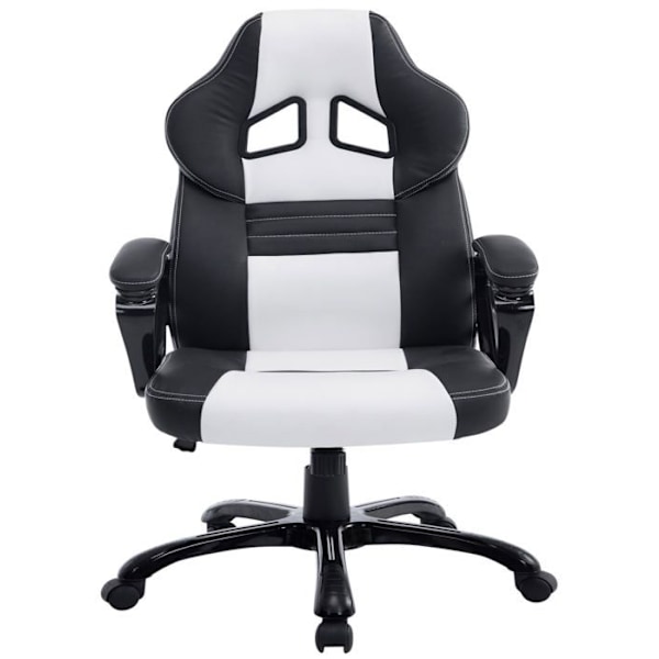 Gaming kontorstol med hjul, vippefunktion i sort/hvid PVC og plast 10_0002594 Vit