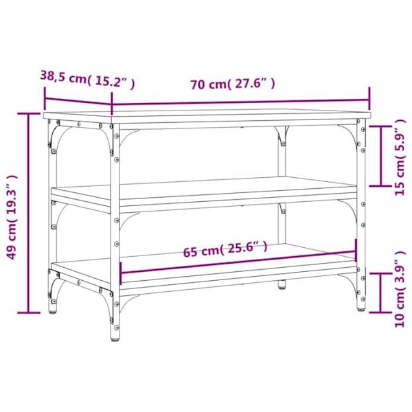 Bænk til opbevaring af sko 3 hylder 70 x 38,5 x 49 cm sort ingeniørtræ DEC024921 Brun