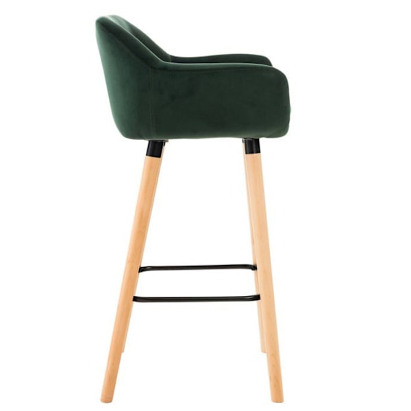 Bar lounge taburet x1 skandinavisk design med grøn fløjlssæde, træben og metalfodstøtte 10_0004911 kastanj