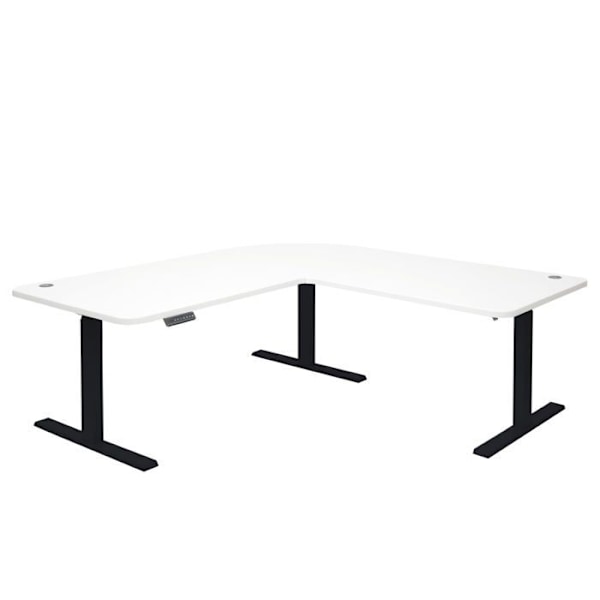 Hjørne skrivebord med elektrisk højdejustering 178 x 178 cm HDF hvid sort 04_0006024 Vit