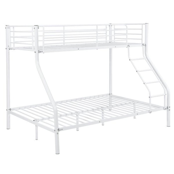Seng i metal med 2 madrasser, massiv ramme til 3 personer 140 x 200 90 x 200 hvid