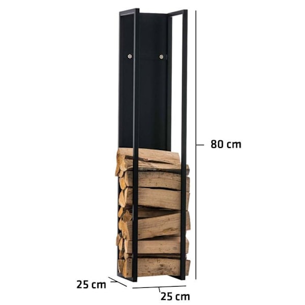 Takanattilat hylly mustasta metallista, takkapuulle 25 x 25 x 80