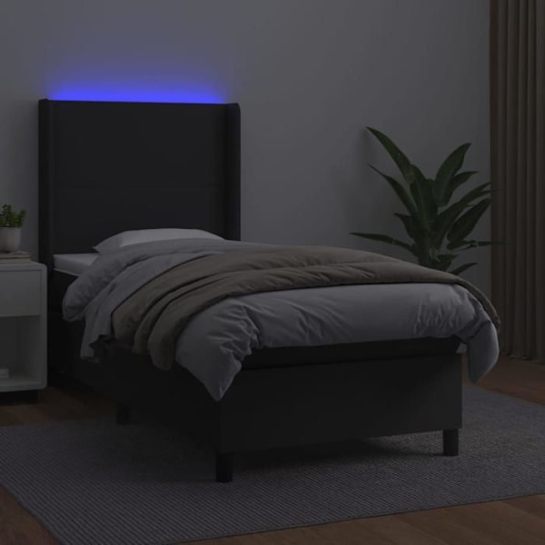LED sengestel - Uspecificeret - 80x200 cm - Syntetisk læder sort - 1 plads - Moderne design Svart