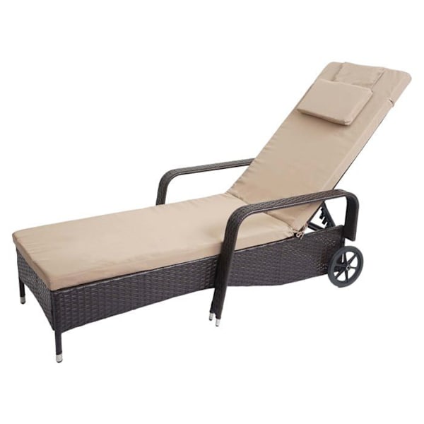 Klassisk vilstol - AVSLAPPNING - Poly rattan brun - Beige skydd - Aluminium - 1 person Brun, Beige