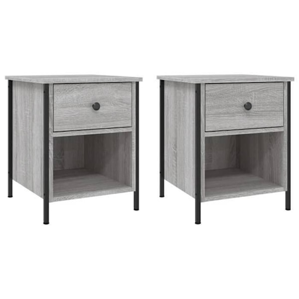 Sæt af 2 natborde med skuffe 40 x 42 x 50cm grå ingeniørtræ og jern DEC035730 kastanj