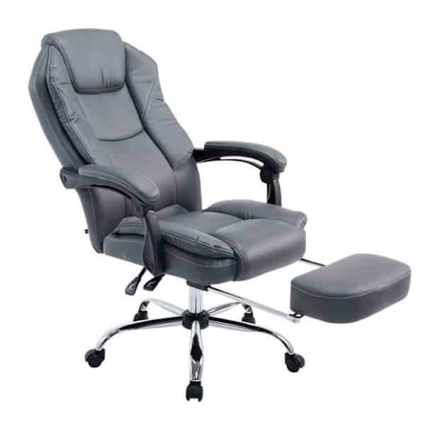 Ergonomisk kontorstol i grå syntetik med fodstøtte og armlæn