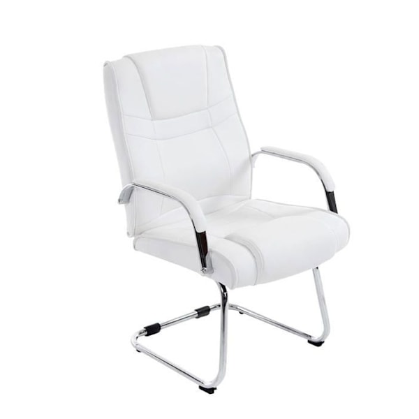 Kontorstol uden hjul, med armlæn, besøgsstol, maksimal belastning 180 kg, i hvid PVC, metalramme 10_0003249 Vit